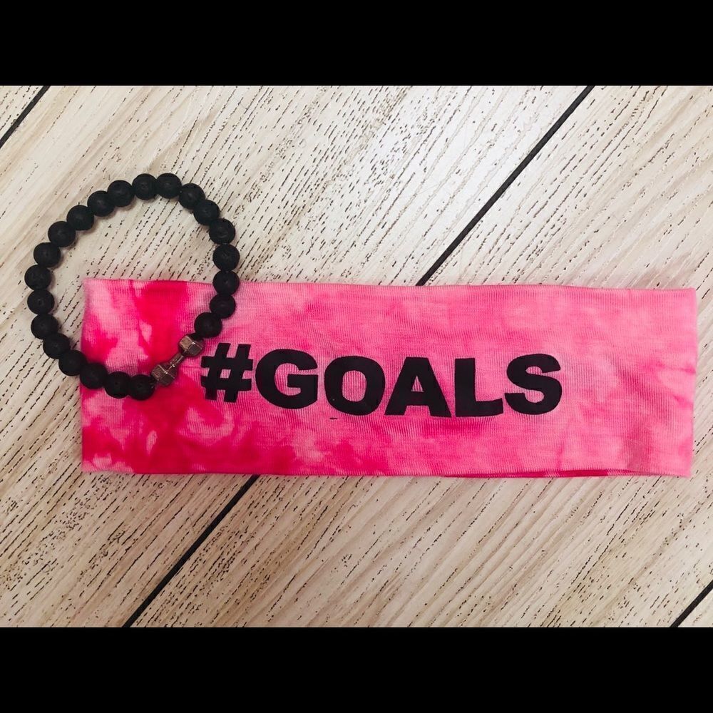 Fitness bundle Pink headband/barbell bracelet